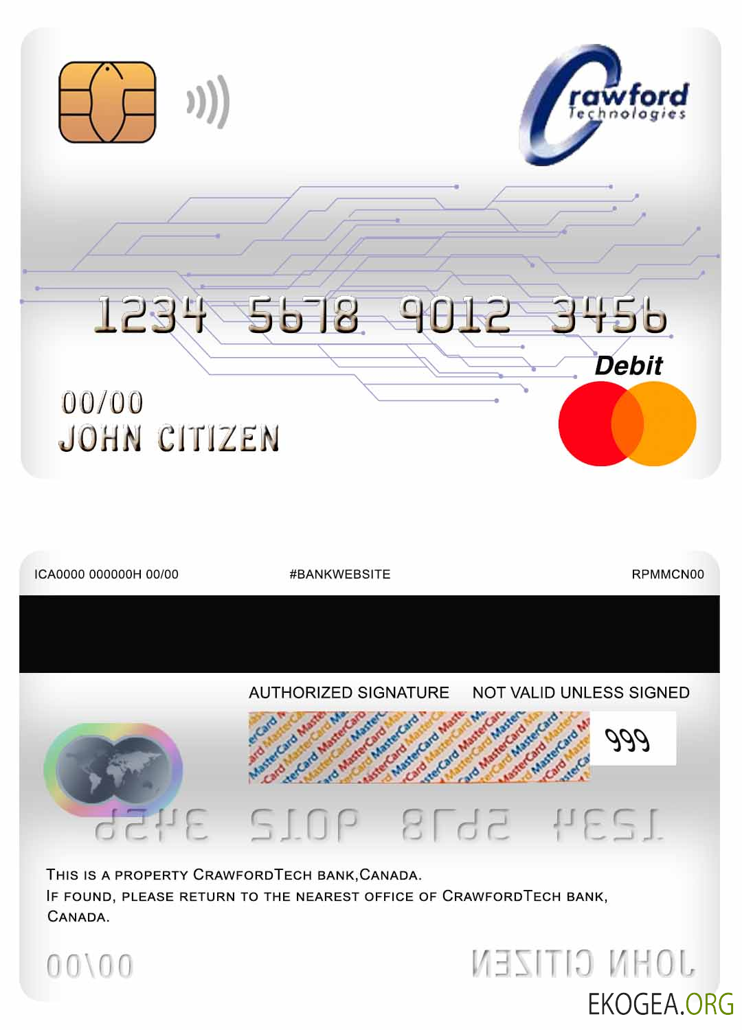 Carte de débit mastercard Canada Crawfordtech Bank